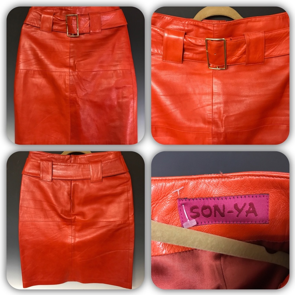 SONYA Orange Leather Skirt